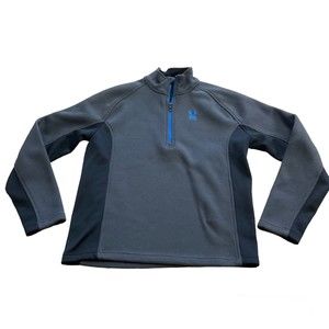 SPYDER Gray Blue Black 1/4 Zip Pullover Knit Jacket Size Medium Fleece Lined